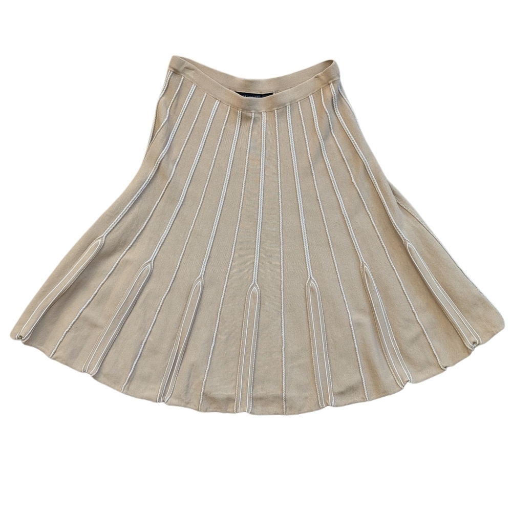 Grace Dane Lewis Tan White A-Line Midi Skirt Size XL